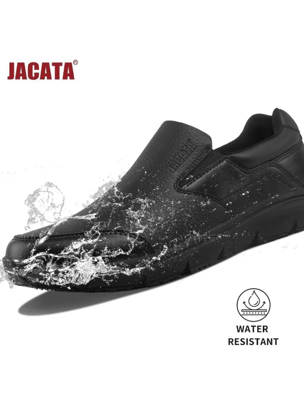 Jacata Men's Black Faux Leather Slip On Water Resistant Non Slip Walk Sneakers